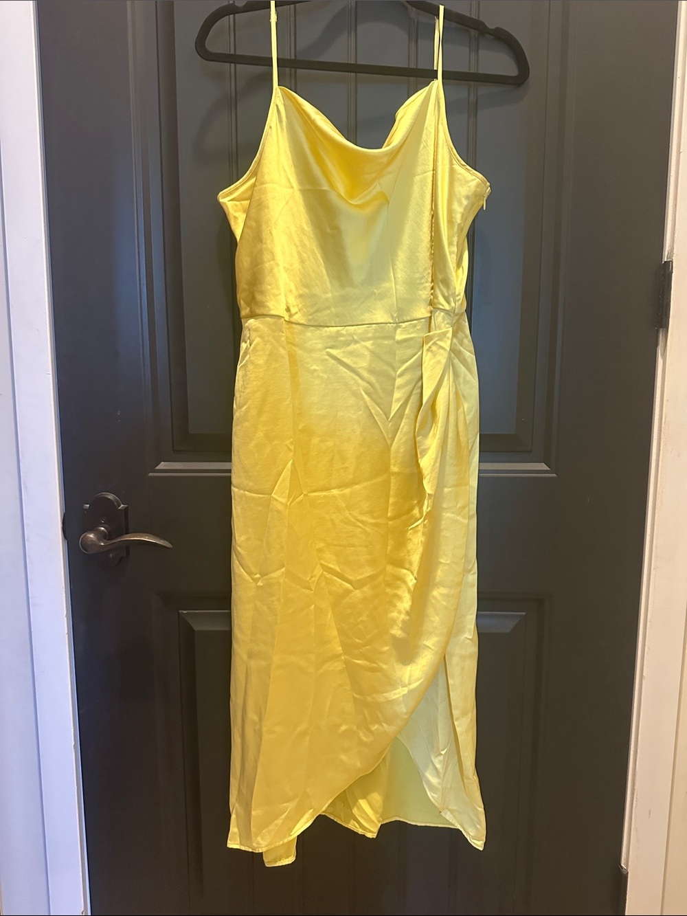 Open Edit Yellow Satin Cowl Neck Slip Dress - Unbranded size L